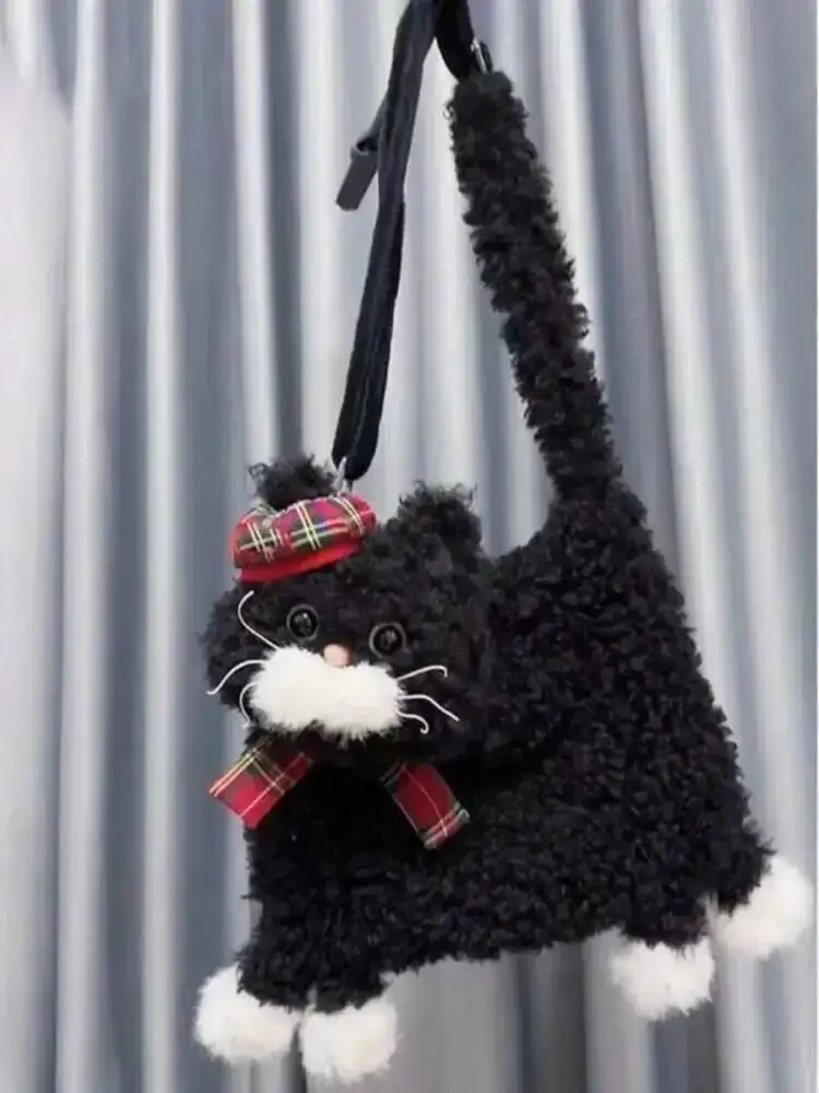 Urocza, kawaii torba na ramię z futerkiem w kształcie kota, idealna jako plecak szkolny, torba na co dzień dla ucznia, nastolatka, prezent B1977 Hit