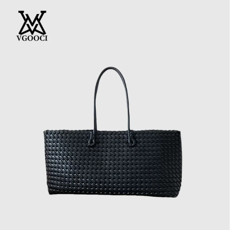 Luxury Women's Knitted Tote Bag Large Capacity Fashion PU Leather Handbags Casual Weaving Shopping Bag for Ladies