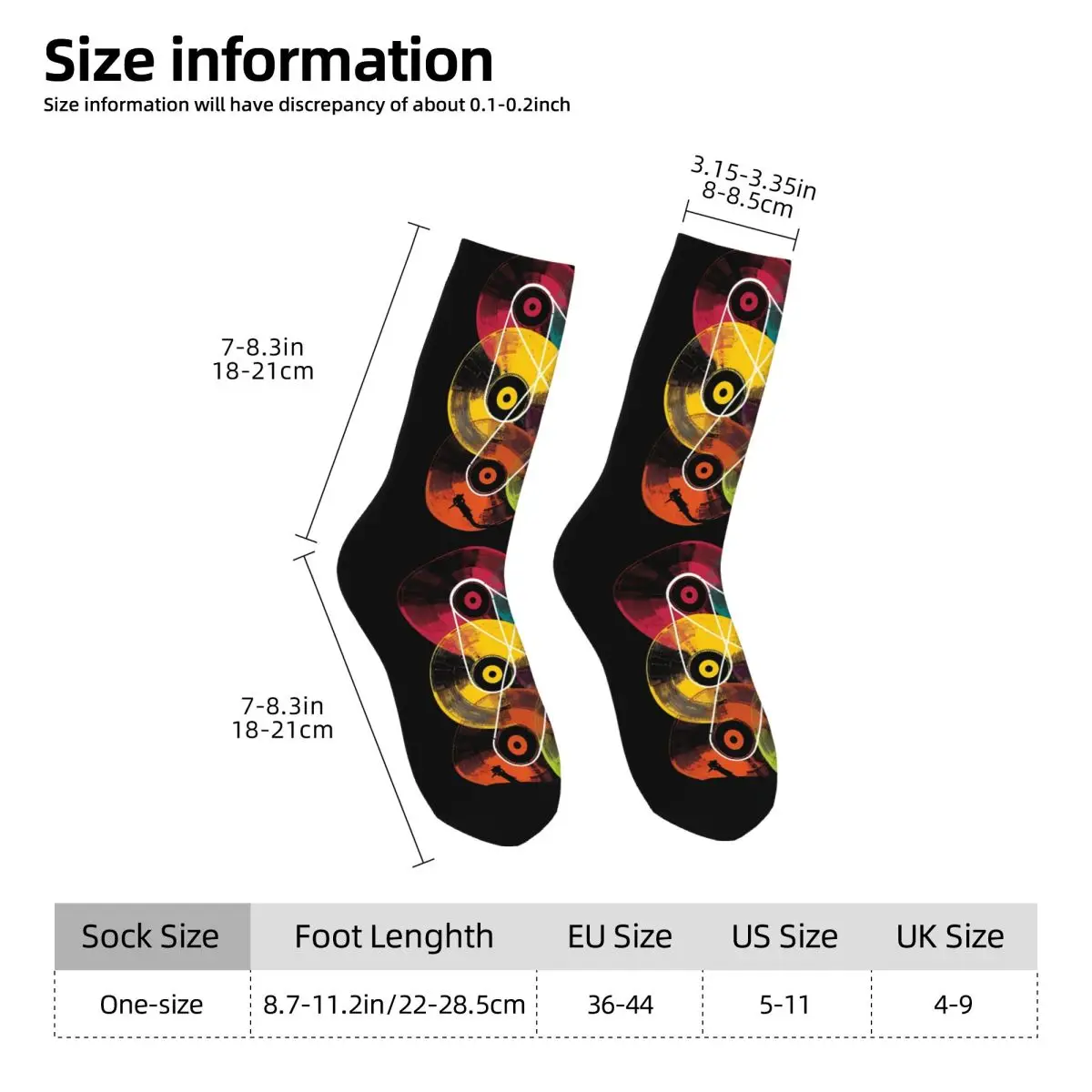 Vintage Vynil Record Men's Socks Music Hip Hop Pattern Printed Funny Crew Sock