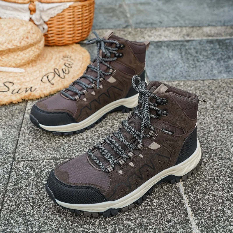 Outdoor Men's Hiking Shoes Waterproof Leather Sneakers Climbing&Trail Shoes Anti-slip Wear-resistant Mountain Trekking Shoes