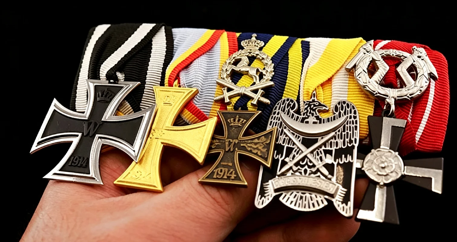 WWI Prussian Iron Cross 1914 Mounted Medal Bar Group 5 Place Parade Medal Set with Matching Ribbon Bar Imperial Reproduction