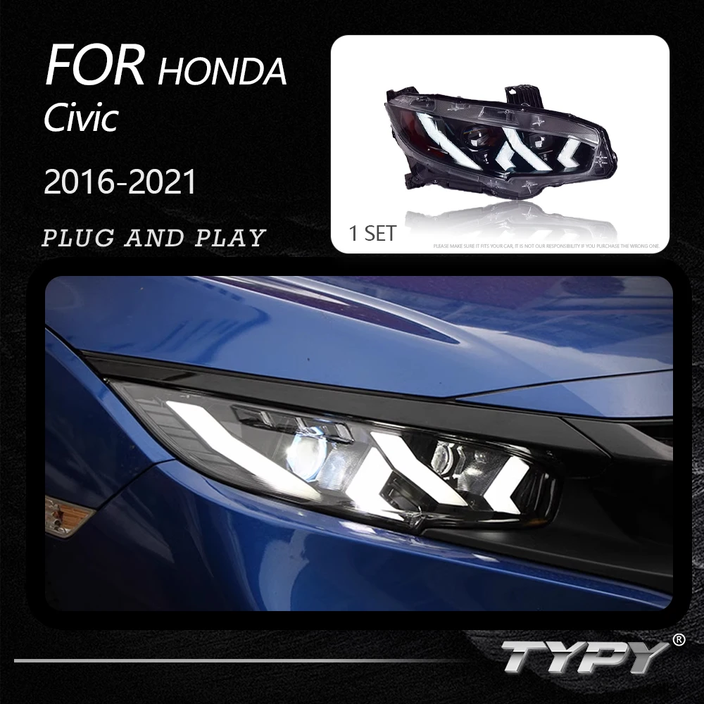 

Автомобильные фары TYPY для Honda Civic 2016-2021, светодиодные автомобильные лампы, дневные ходовые огни, динамические Сигналы поворота, автомобильные аксессуары