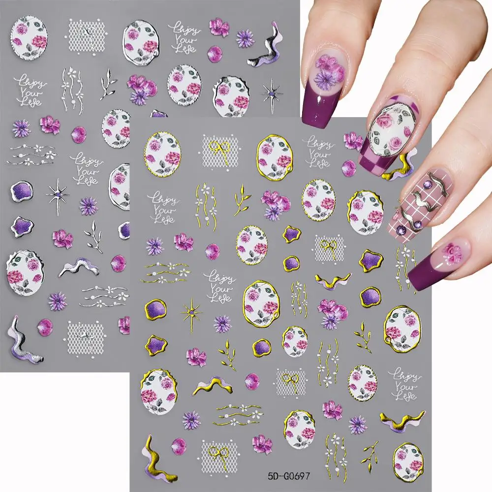 

1/2 шт. 5D ретро-наклейки для ногтей с розами, белые кружевные сетчатые бантики, пионы, самоклеящиеся декоративные стикеры для ногтей, весенние цветочные слайдеры для маникюра