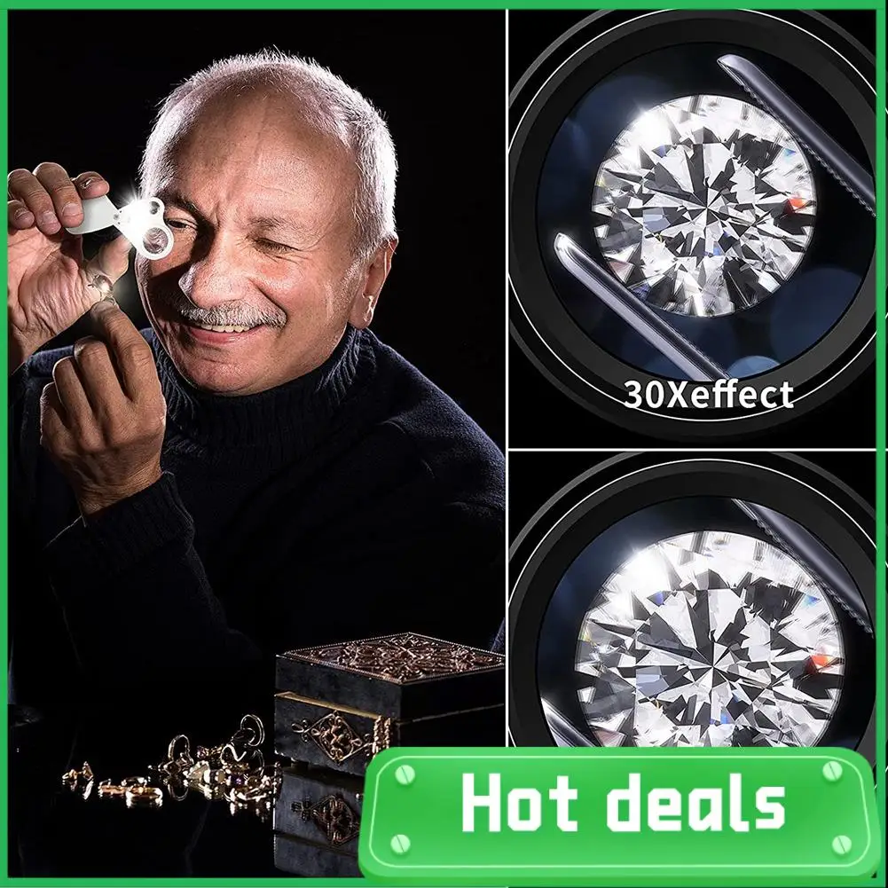 

AC62-2Pcs Loupe Magnifier,30X 60X Illuminated Loupe Magnifier With LED Light Magnifying Glass Eye And 30X Loupe Magnifier