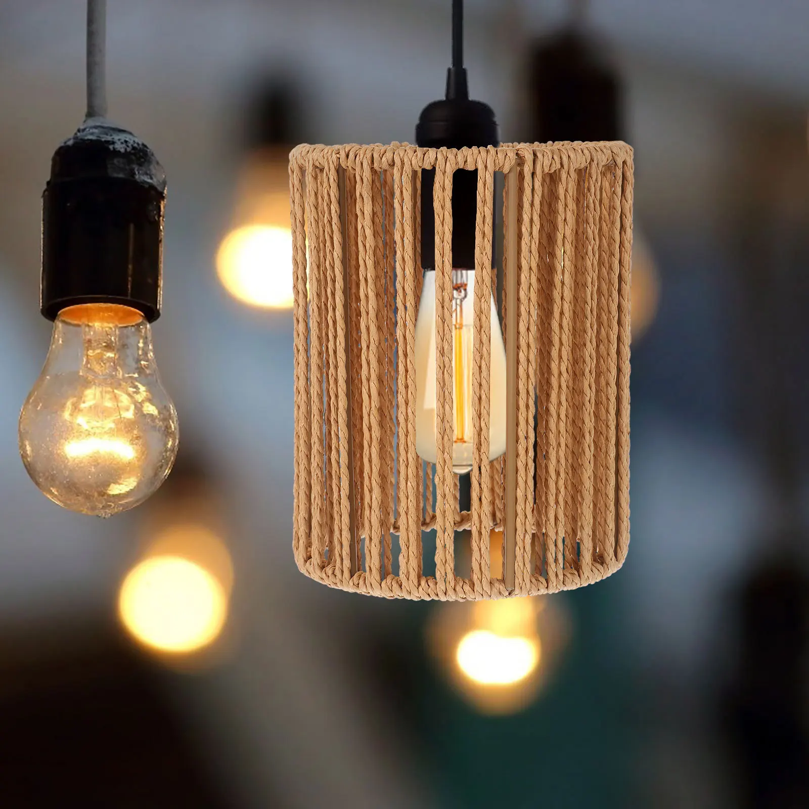 

Paper Rope Woven Lampshade Rustic Lightweight Ceiling Lamp Cover Replacement Pendant Light Shade for Home Hotel Indoor