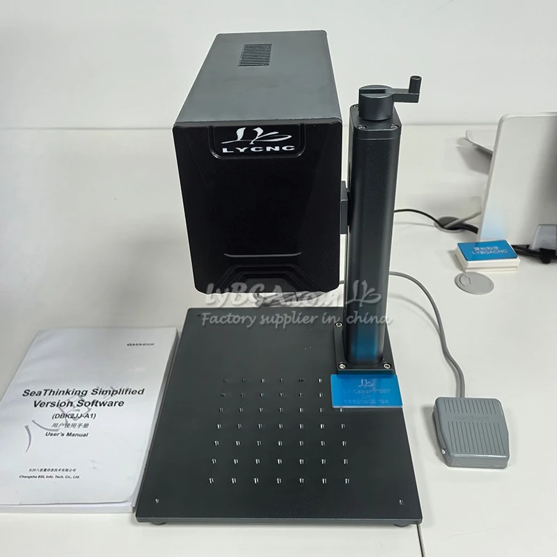 

LY Mini Desktop Fiber Laser Marking Machine 20W Support Rotation Roller Axis Metal PVC Plastic Stainless Steel Cartoon Package