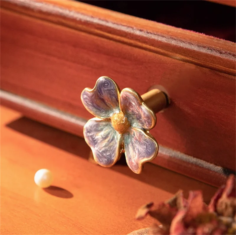 French Vintage Furniture Cabinet Door Handle Drawer Knob Gradient Flower Decor Handles Cupbaord Wardrobe Closet Pulls Room Diy
