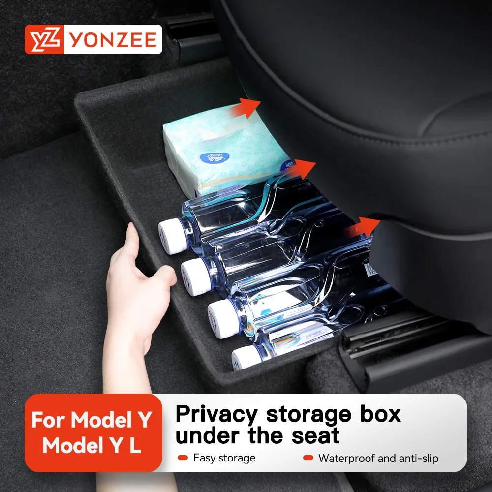 YZ  For Tesla Model Y Juniper 2025-2026 YL ABS/TPE Underseat Storage Drawer Box With Lid Car Interior Organizer
