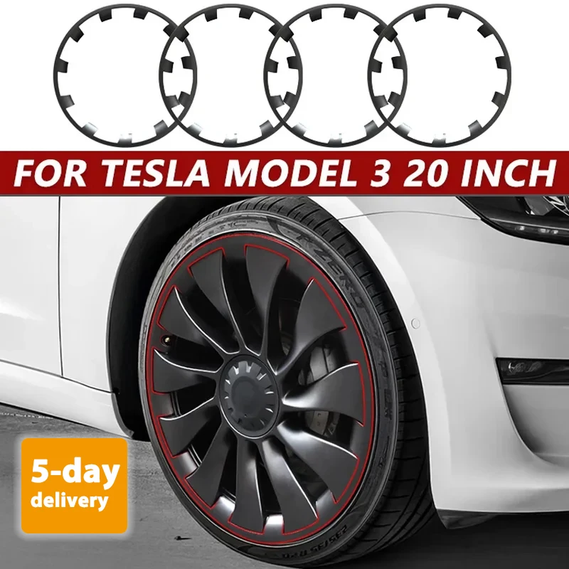 

4PCS For Tesla Model 3 Accessories 20 Inch Vehicle Wheel Rims Edge Protector Ring Tire Guard Strip Wheel Hub Covers Wheel Parts