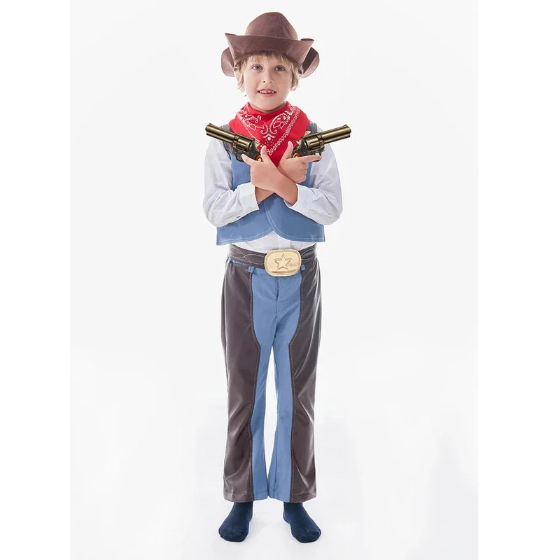 Umorden Leather Style West Cowboy Costume for Boys Child Kids Toddler Halloween Purim Fantasia Disguise Cosplay Vest Pants Set