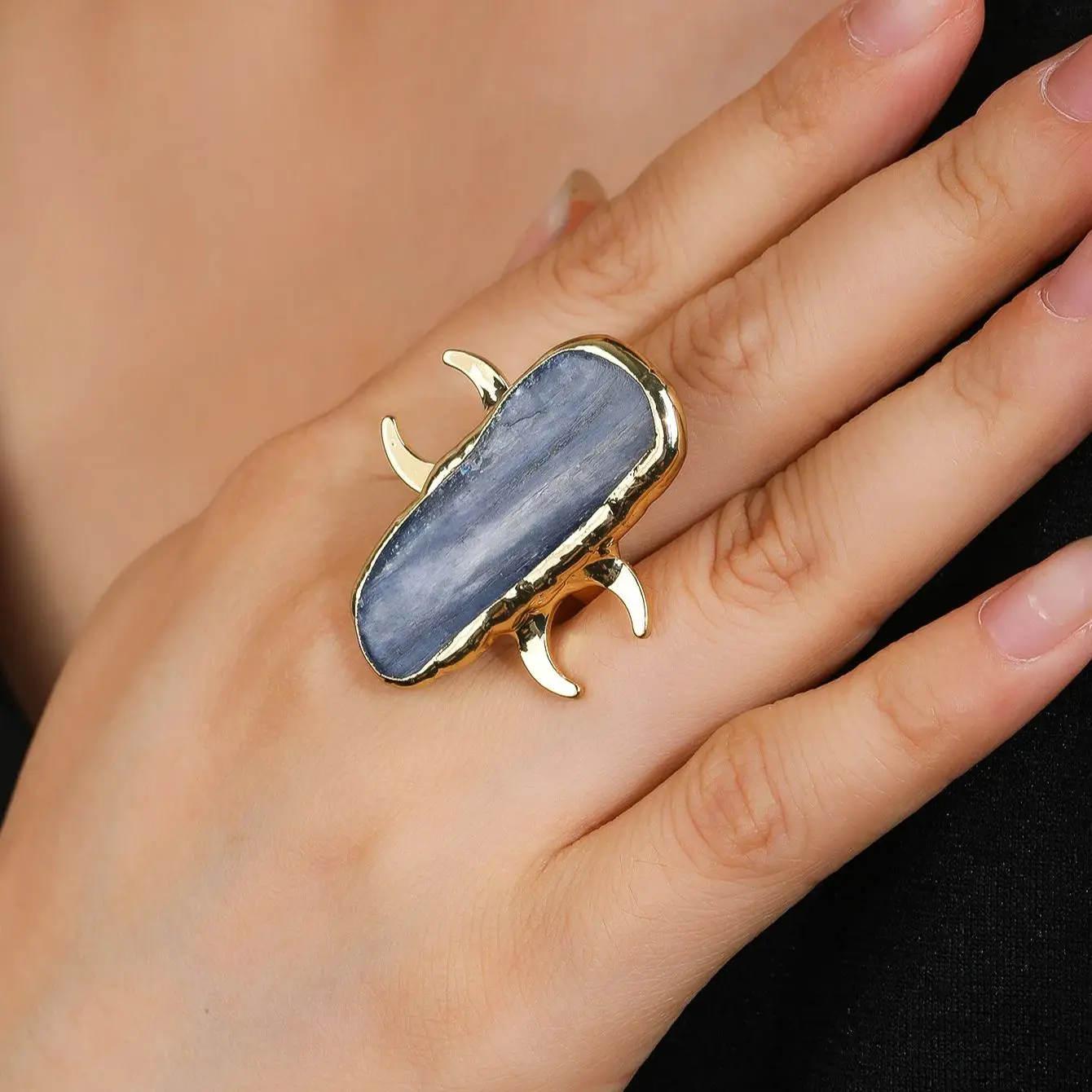 YEEVAA Blue Kyanite Rings Healing Moon Charm Open Rings Vintage Jewelry for Women Birthday Gifts