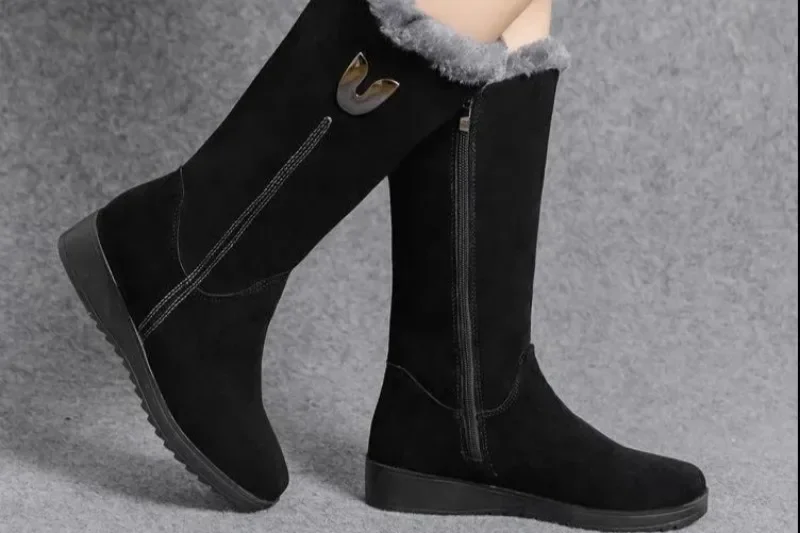 Warm Chelsea High Fur Boots Women 2022 Winter Shoes for Women Chunky Mid-calf Plush Snow Flat Boots ZIP Fashion Botas De Mujer