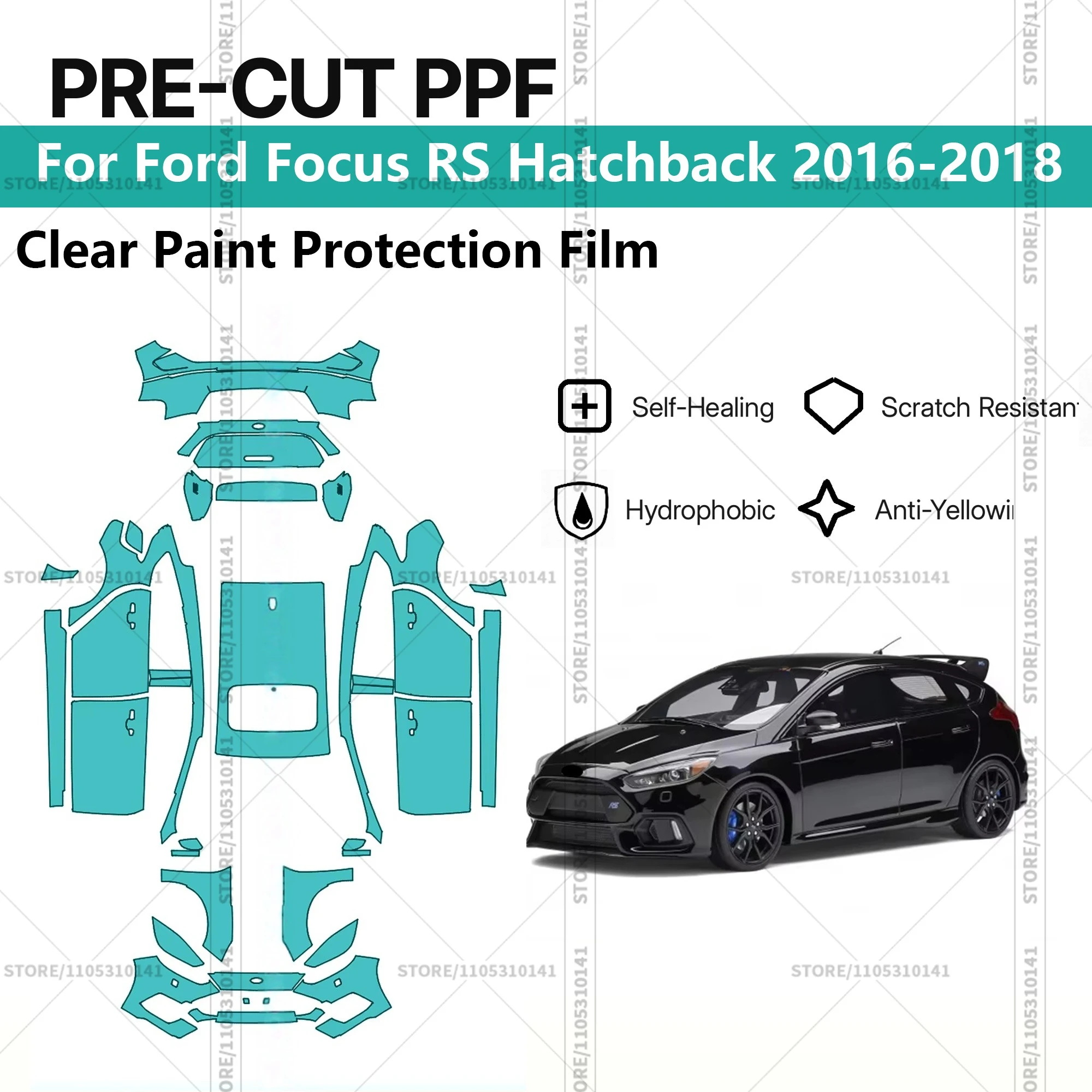 

Предварительно нарезанная защитная пленка PPF, прозрачная автомобильная пленка для полной защиты кузова Ford Focus RS Hatchback 2016-2018