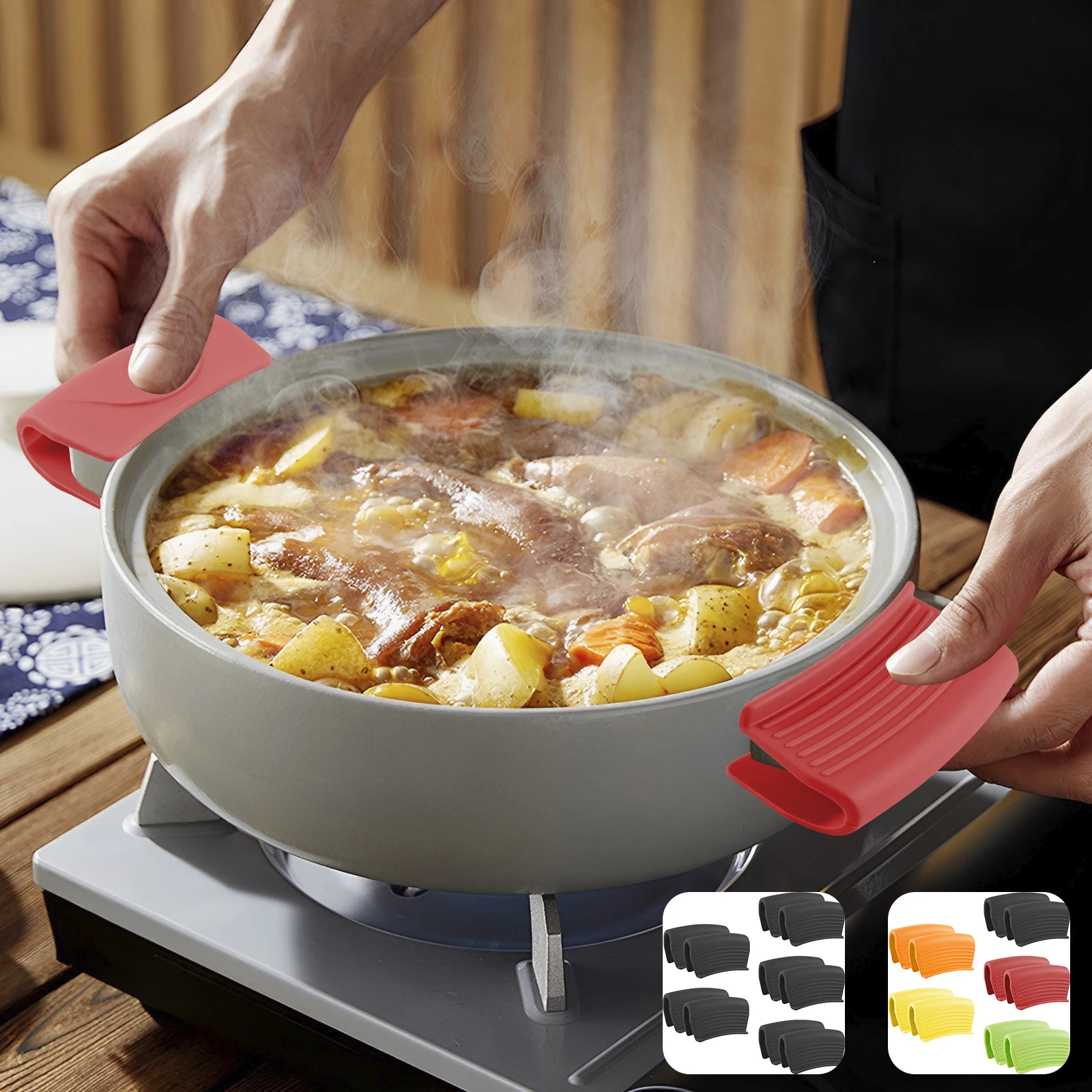 

5 Pairs Silicone Assist Handle Holder Heat Resistant Silicone Skillet Handle Cover Non Slip Pot Holder Sleeve Dishwasher Safe