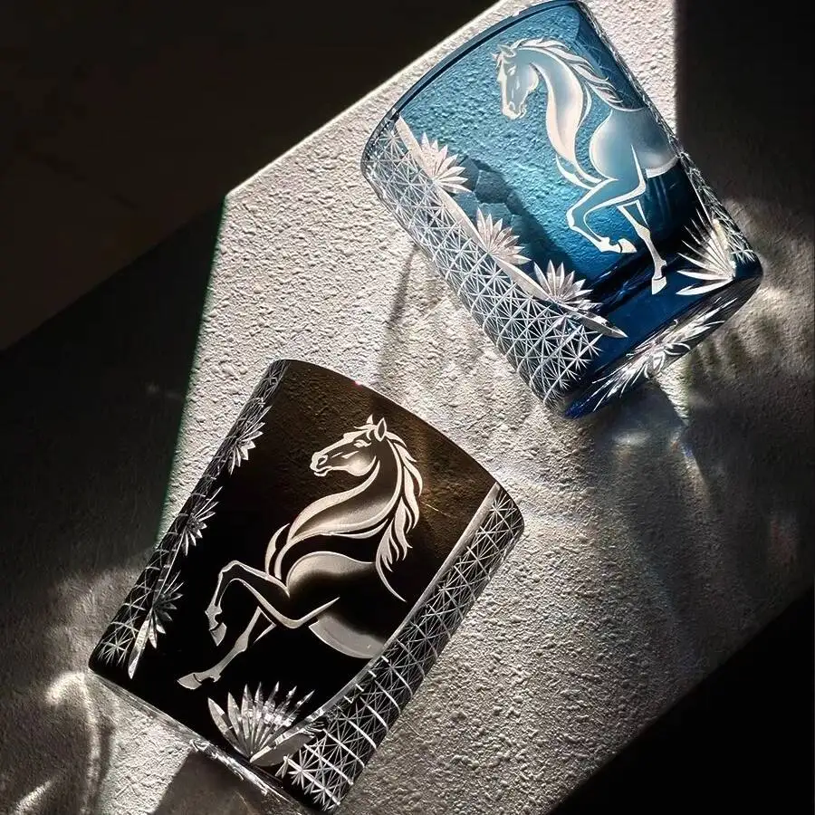 Suministros de éxito tallado a mano caballo fino Edo Kiriko cristal whisky copa de vino taza Brandy licor Snifter Sake cerveza taza caja de regalo