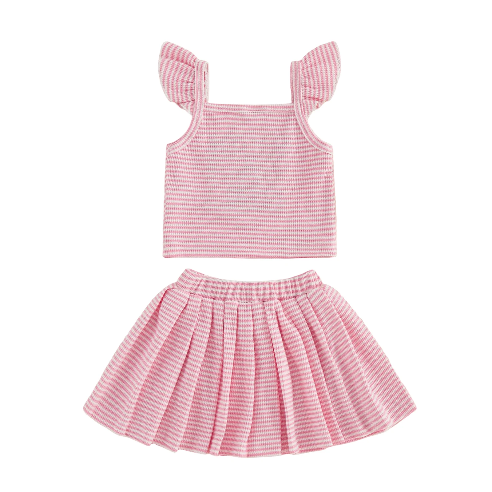 Summer Toddler Baby Girl Birthday Outfits Letter Embroidery Ruffled Fly Sleeve Tank Top Pleated Skirts Children 2Pcs Clothes Set