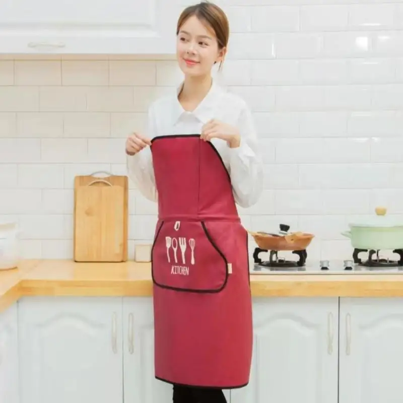 Automatische, nicht bindete, wasserdichte, ölbeständige, modische Schürze für den Heimgebrauch, technischer Stoff, Handdruck, Logo, koreanischer Stil, Haushaltswaren