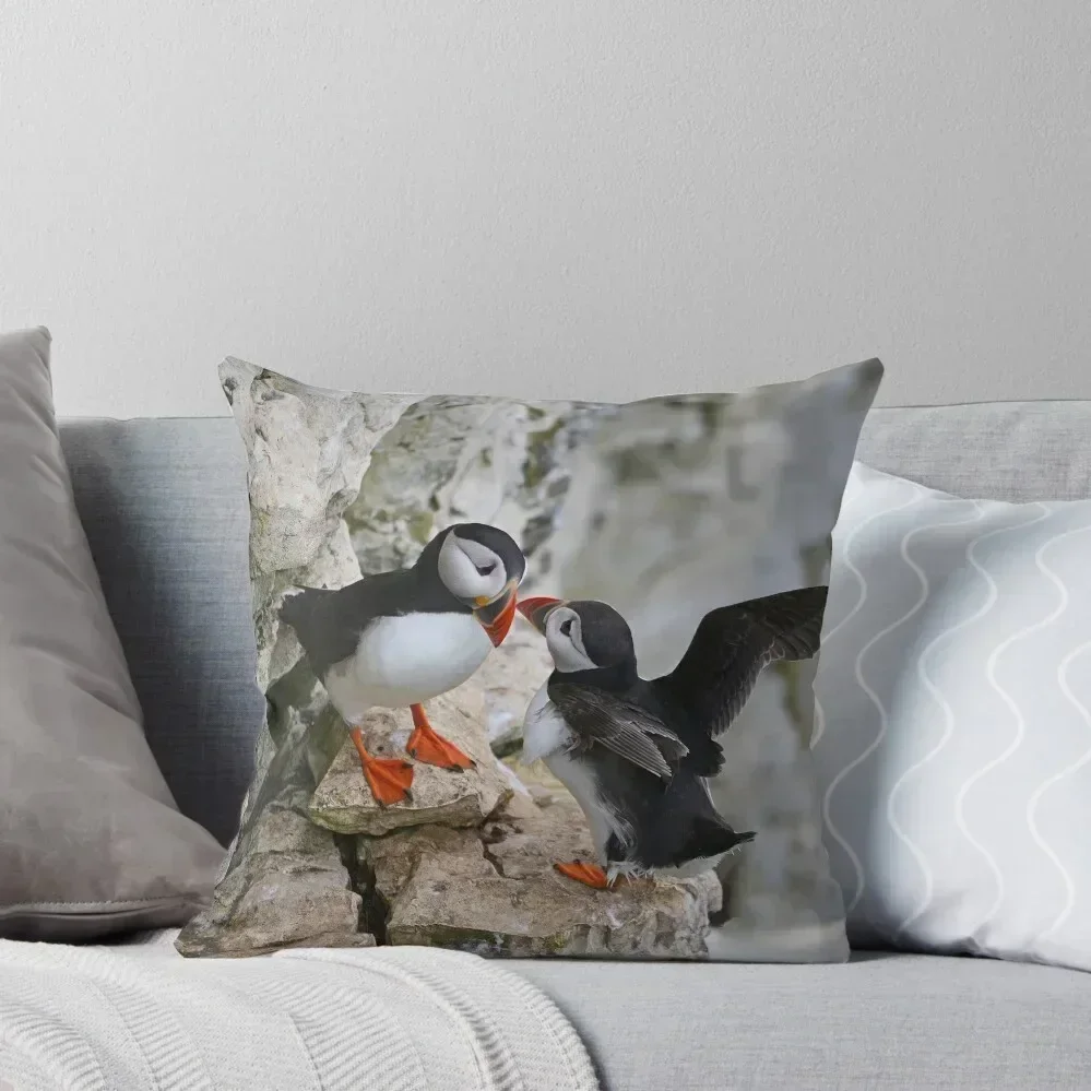 Puffin pair on cliffside Throw Pillow Pillowcases Bed Cushions Decorative Cushions For Living Room pillow