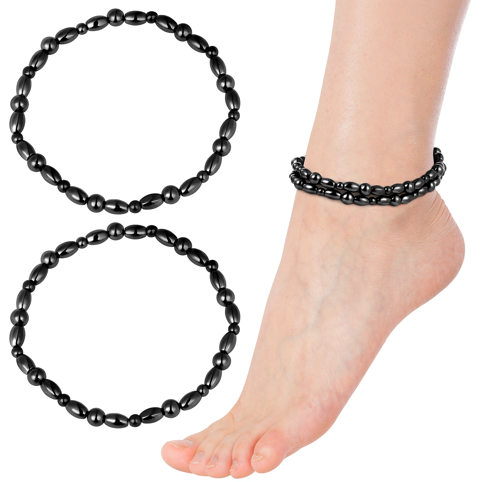 

2 pcs Magnetic Anklet Bracelets Natural Stones Stretch Design Fashion Accessories Gifts for Men Women Popular Jewelry Magnetic