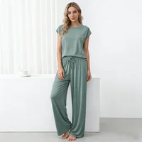Modal Homewear set O-neck Tshirts short sleeves and Wide leg pants Loose sleepwear Casual streetwear suit all match - Image 2