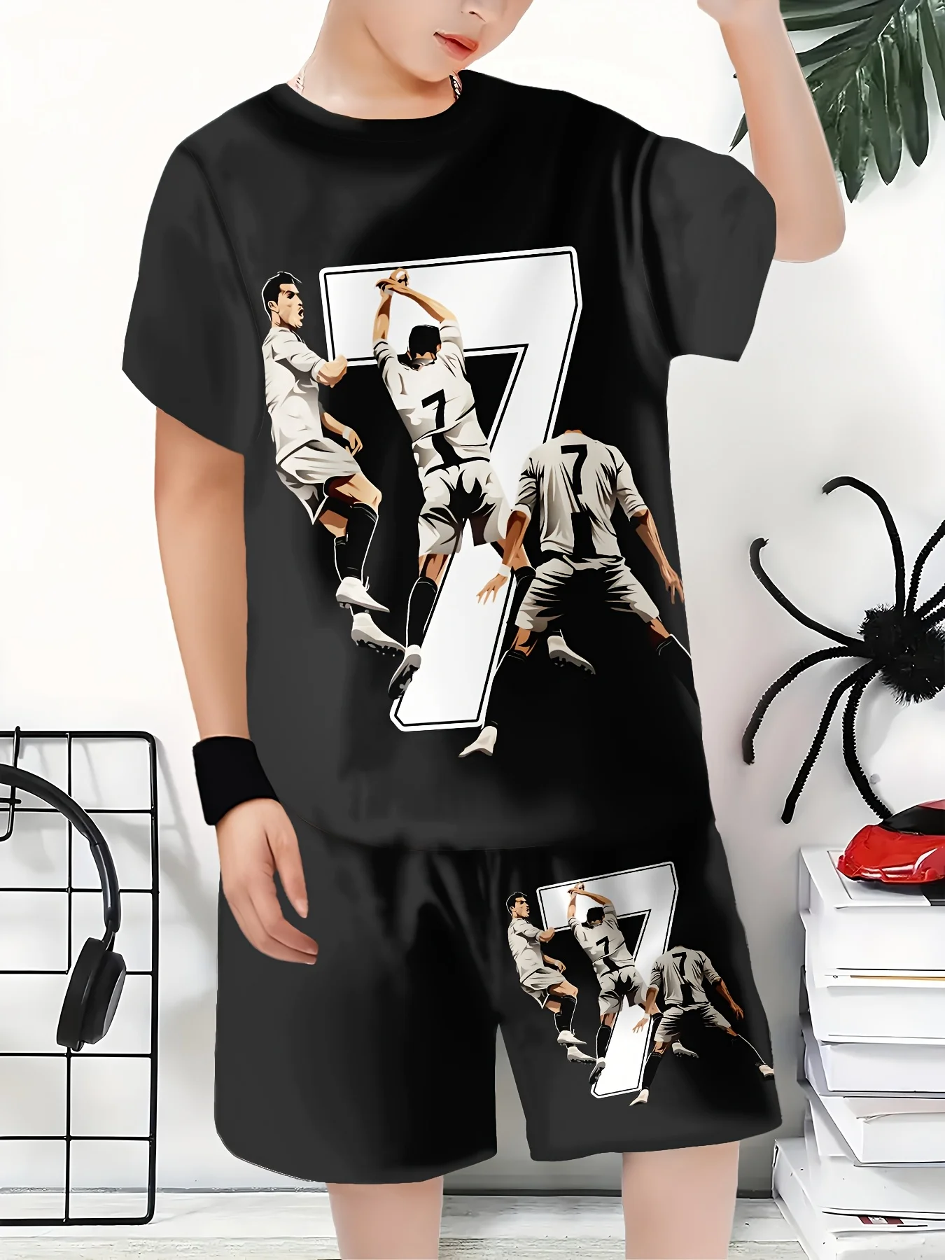 

Boys Suit Fashion 3D Printed Casual Pullover Short Sleeve Shorts T Sweatshirt, Boys Outdoor T-Shirt Shorts Suit