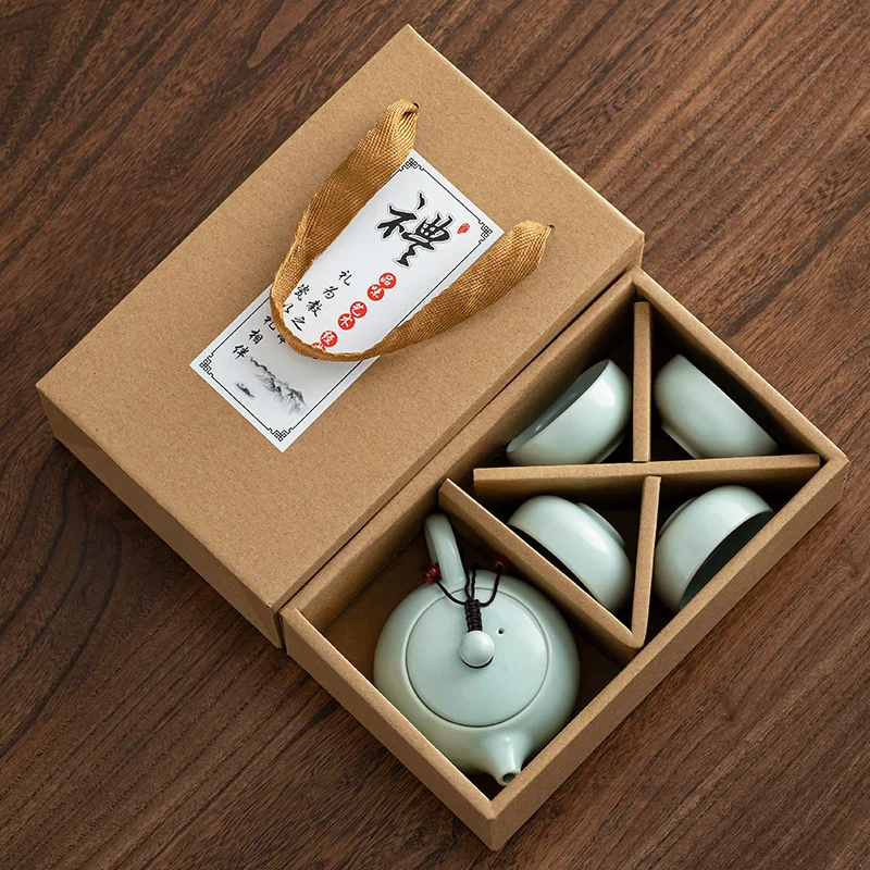 Dingyao Portable Bag Travel Kung Fu Tea Ceramic Xishi Teapot One Pot Two Four  Creative Gift