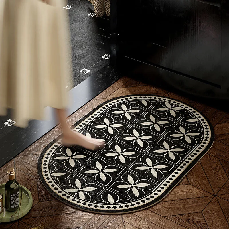 

Кожаный коврик для ног с простыми геометрическими узорами, черно-белый коврик для ванной комнаты, нескользящий водопоглощающий, быстросохнущий, элегантные аксессуары для дома