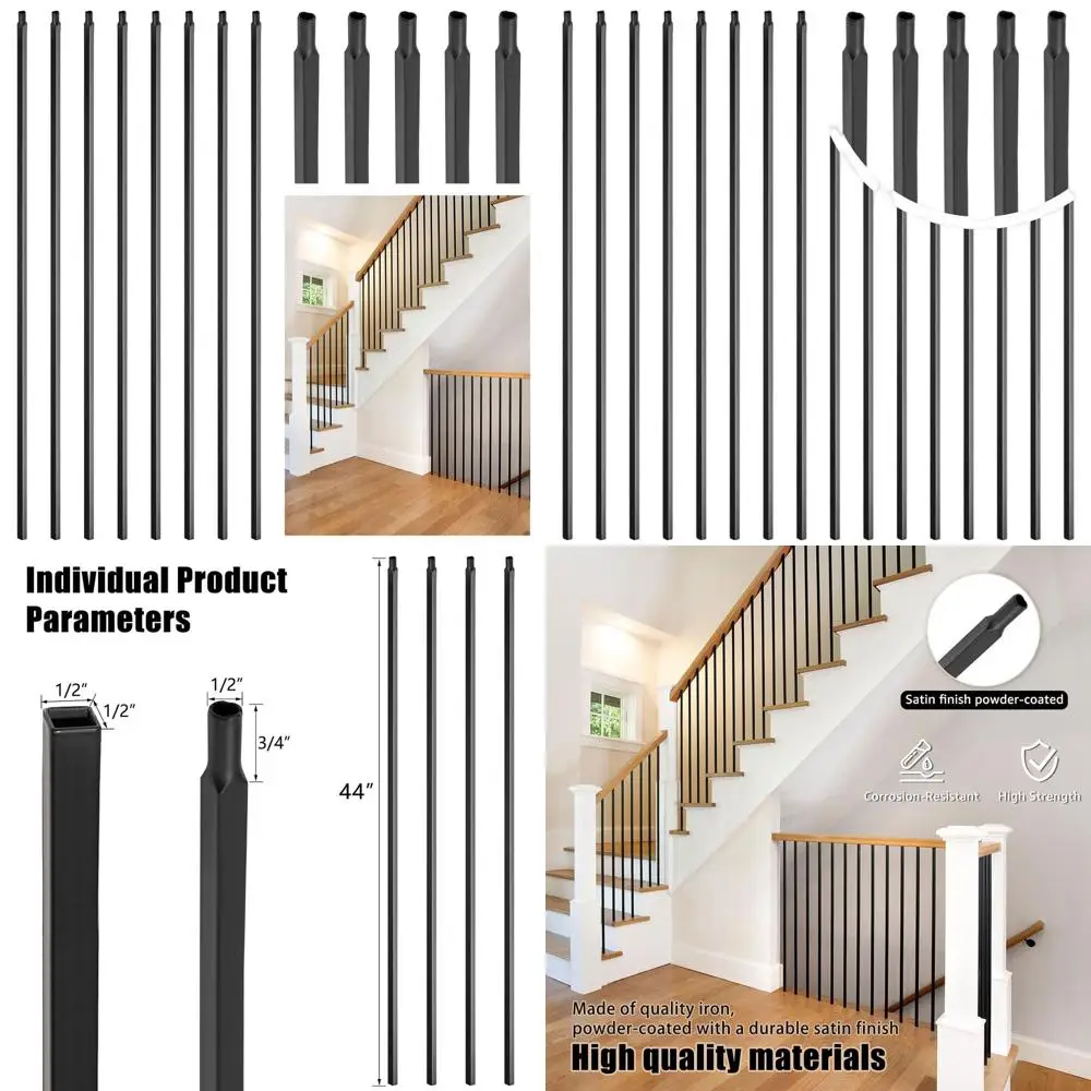 

Set of 15 1/2 x 44 Square Hollow Wrought Iron Balusters for Satin Black Deck Railing