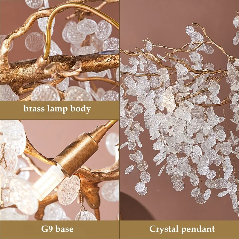 Vintage Copper Crystal Branch Chandeliers For Dining Table Living Room Crystal Pendant Hanging Lights For Lobby Luxury Lighting