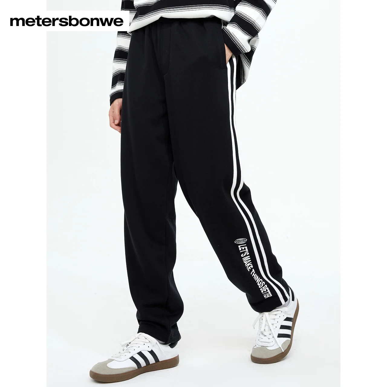 

Metersbonwe-Men's Wide Straight Leg Trouser Print High Waist Loose Side Seam Motion Webbing Splicing Casual Spring Autumn