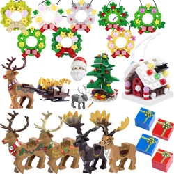 Christmas Gift Santa Claus Building Block Snowman Tree Elk Festival Decorations Wreath Gift Box Printed Bricks Mini Models Toys