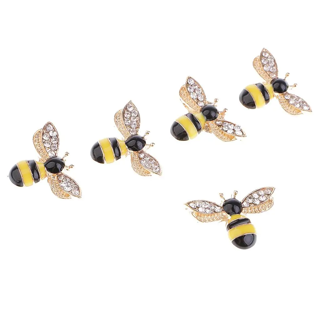 5 Pieces Bee Shape Alloy Rhinestone Flatback Buttons for Accessories 25mm