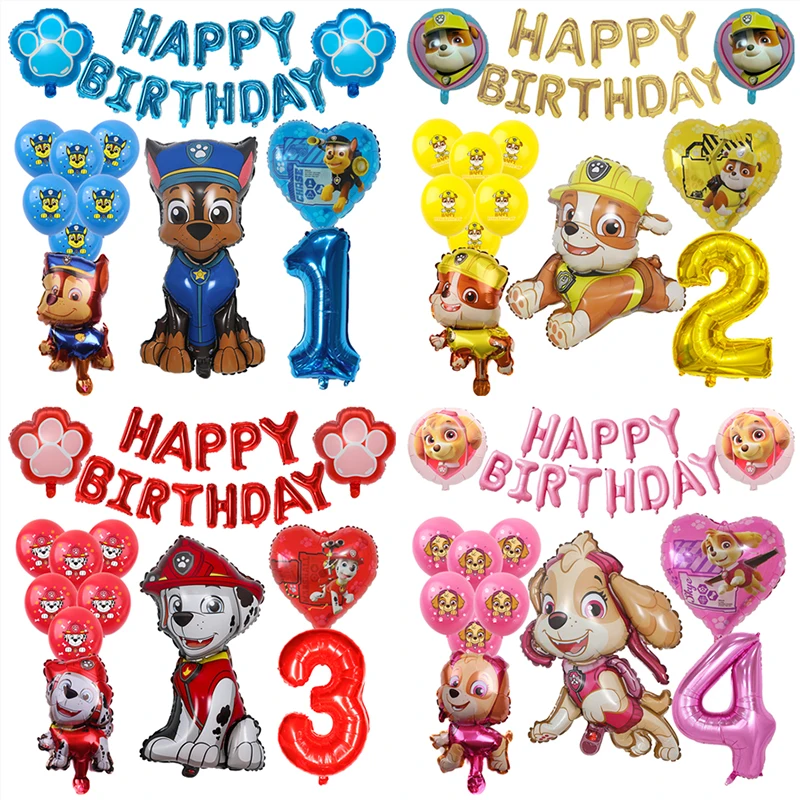 1set Paw Patrol Dog Digital Aluminum Film Balloon Chase Sky Marshall Boys and Girls Happy Birthday Pull Flag Party Decoration