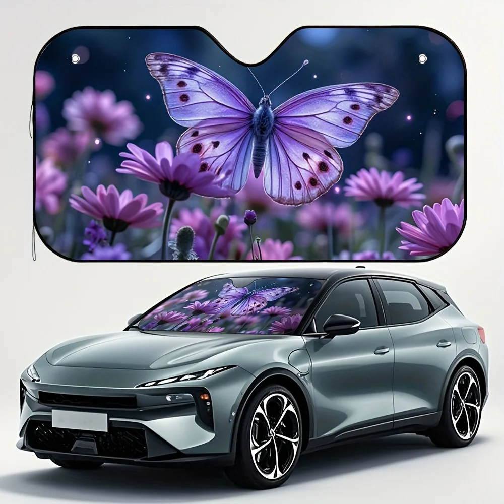 

1 шт., фиолетовый автомобильный солнцезащитный козырек с бабочками и цветами, вентилируемый солнцезащитный козырек для лета, дышащий автомобильный аксессуар, универсальная посадка