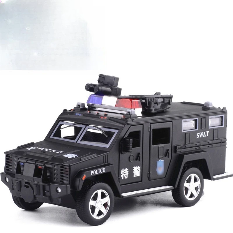 Camión antisecuestro SWAT de policía a escala 1:32, modelo de coche de aleación con luces intermitentes y extraíbles para niños pequeños