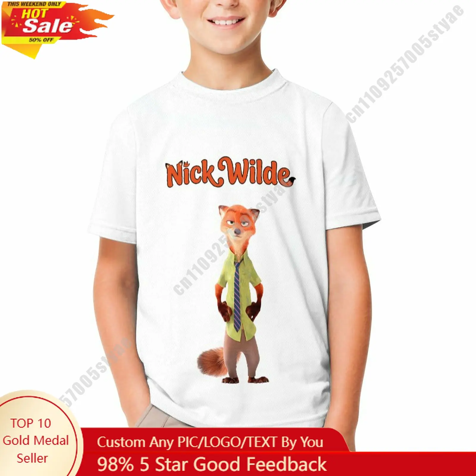 

Nick Wilde T Shirt Disney Boy Girl Custom Short Sleeve Print Fashionable Cute Casual Cotton TShirt Crew Neck Children Tee
