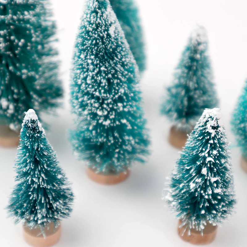 8PCS 5-16cm Mixed Mini Christmas Tree Green Pine Tree Sisal Cedar Fake Plants For Xmas Party Home Table Ornaments New Year Gifts