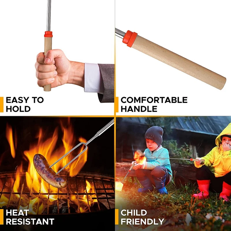 Marshmallow Roasting Sticks (8 Pack) 32 Inches Extendable Telescoping Smores Skewers for Fire Pit Meat