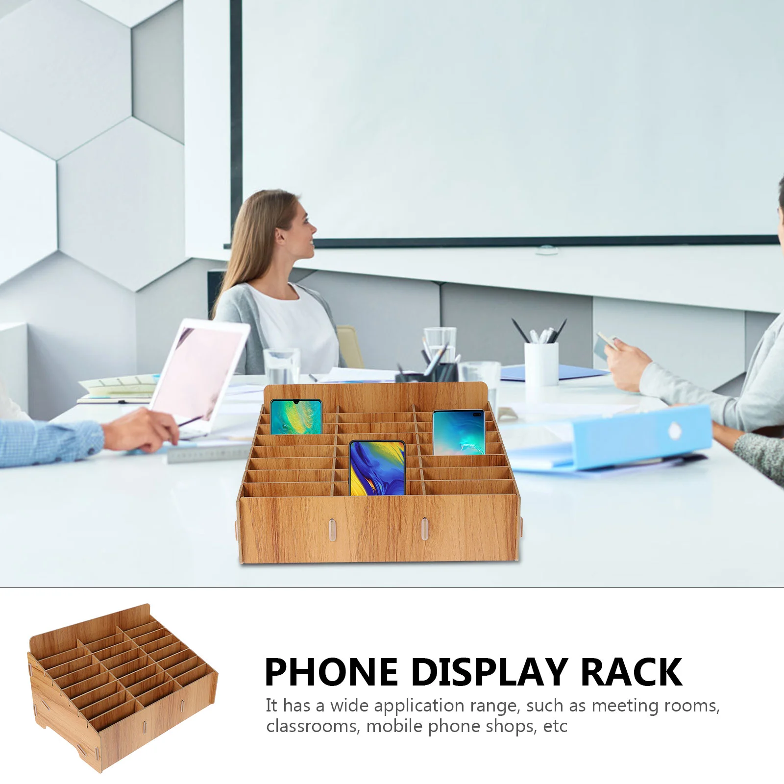 Screen Mobile Phone Storage Box Boxes Wooden Desk Drawer Organizer Temporary Holder