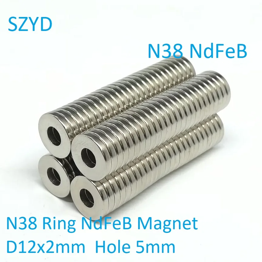 10 50 100PCS/LOT N38 Ring NdFeB Magnet 12*2 Hole 5 Strong Round Rare Earth Permanent Neodymium Magnets 12x2-5