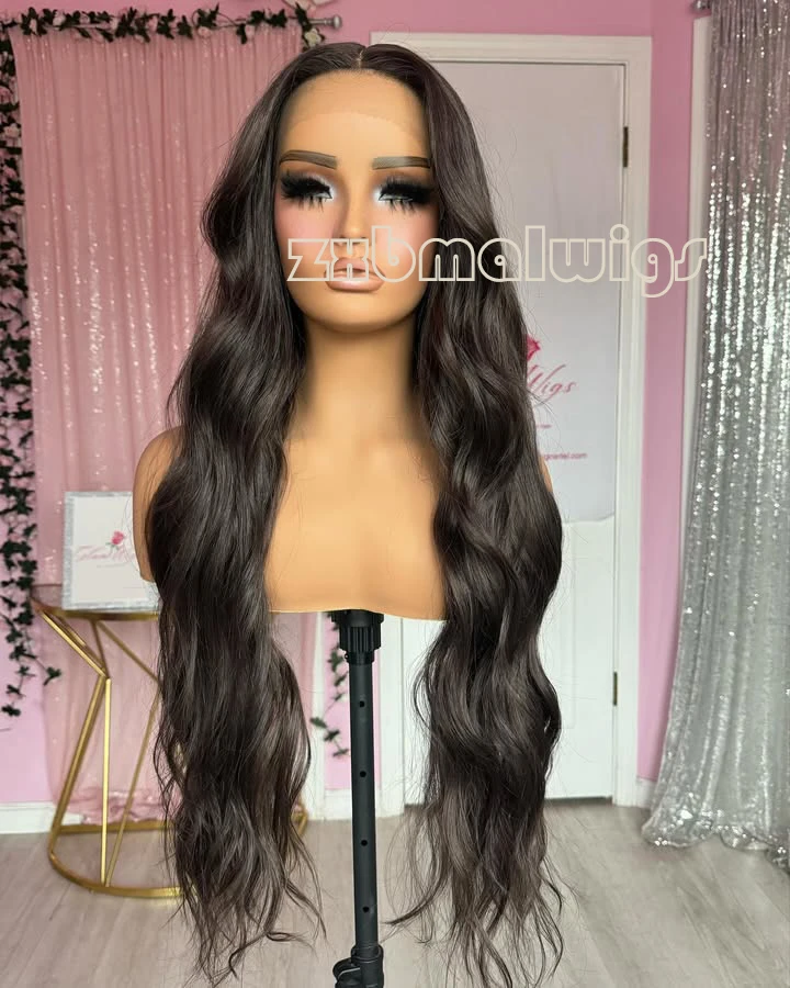 

Синтетические парики ZXBMALWIGS из темно-коричневого волоса с эффектом Body Wave, 13X4, с кружевной передней частью, для женщин, из термостойкого волокна, для повседневного использования и косплея