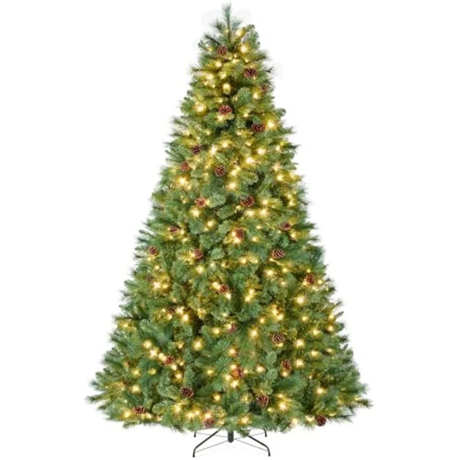

PreLit Scotch Pine Christmas Tree, Premium Pre-Decorated Artificial Holiday Decor w/ 1, 320 Branch Tips, 2-in-1 White and Multi