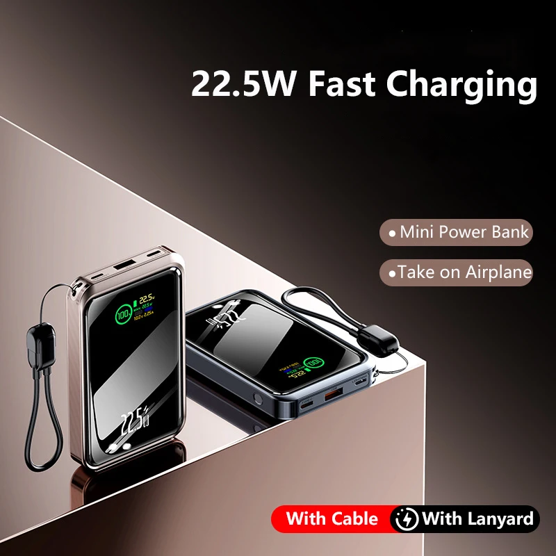 

20000mAh Mini Power Bank with USB C Cable PD 22.5W Fast Charging Mobile Phone Charger for iPhone 16 15 Samsung Xiaomi Powerbank