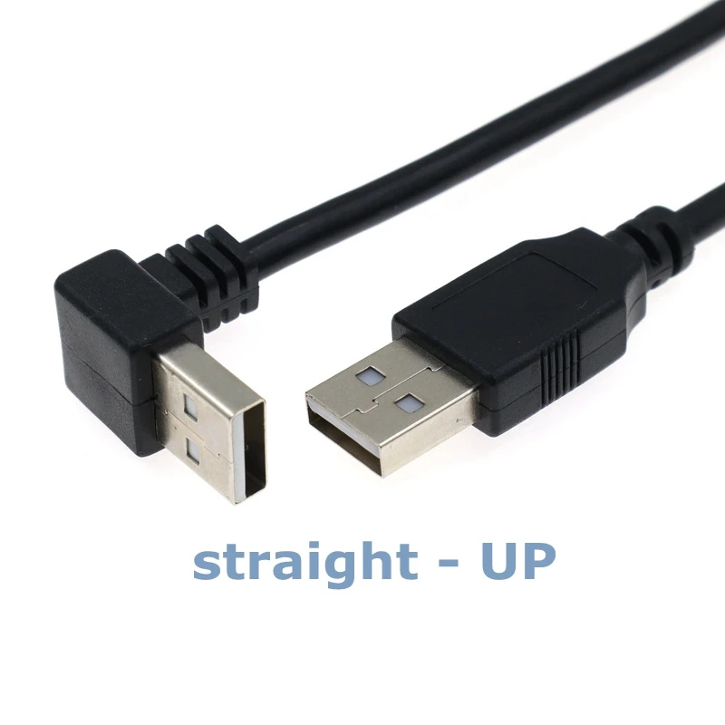 Dual USB Computer Extension Cable 0.5M 1M USB 2.0 Type A Male to Male 90 Degree Cable High Speed 480 Mbps Black Data Cable