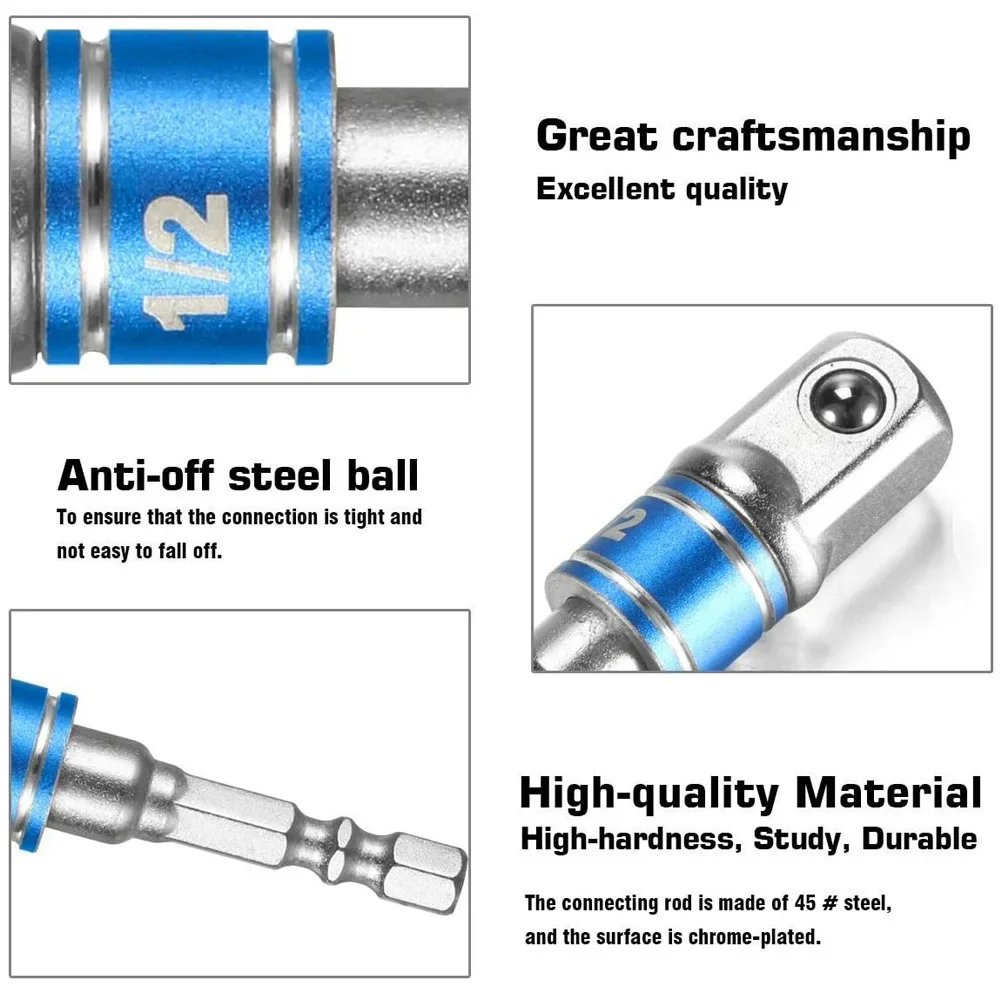 Impact Driver Socket Extension Adapter Extended Converter Power Drill Hex To High Speed Nut Male Square Wrench 1/4 3/8 1/2