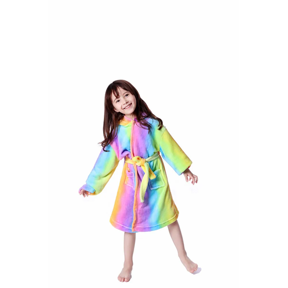 Albornoz de franela de unicornio y arcoíris con capucha, bata de baño para niños de dibujos animados, camisón para el hogar, piscina, aguas termales, ajuste de 160-170cm de altura