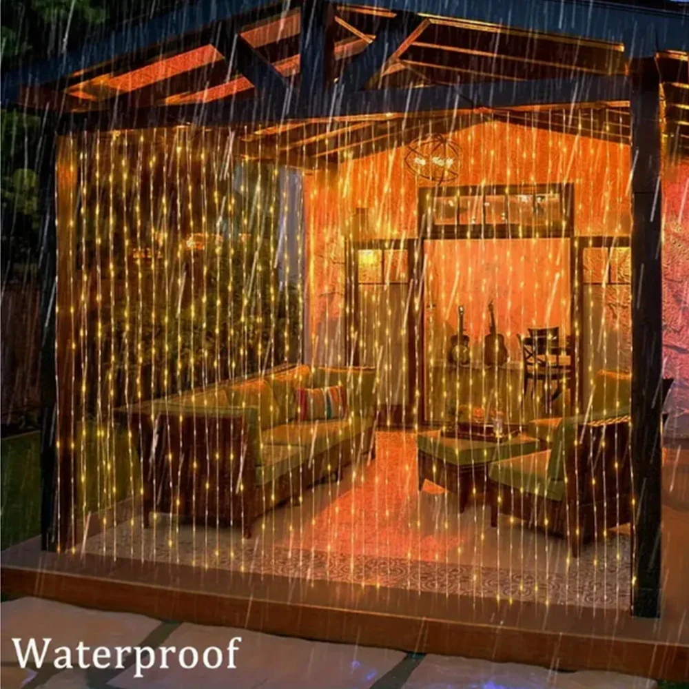 300Leds Solar Curtain Light Outdoor Fairy Garland String Lights 8 Modes Wedding Party Garden Decor Christmas Holiday Lighting image 4