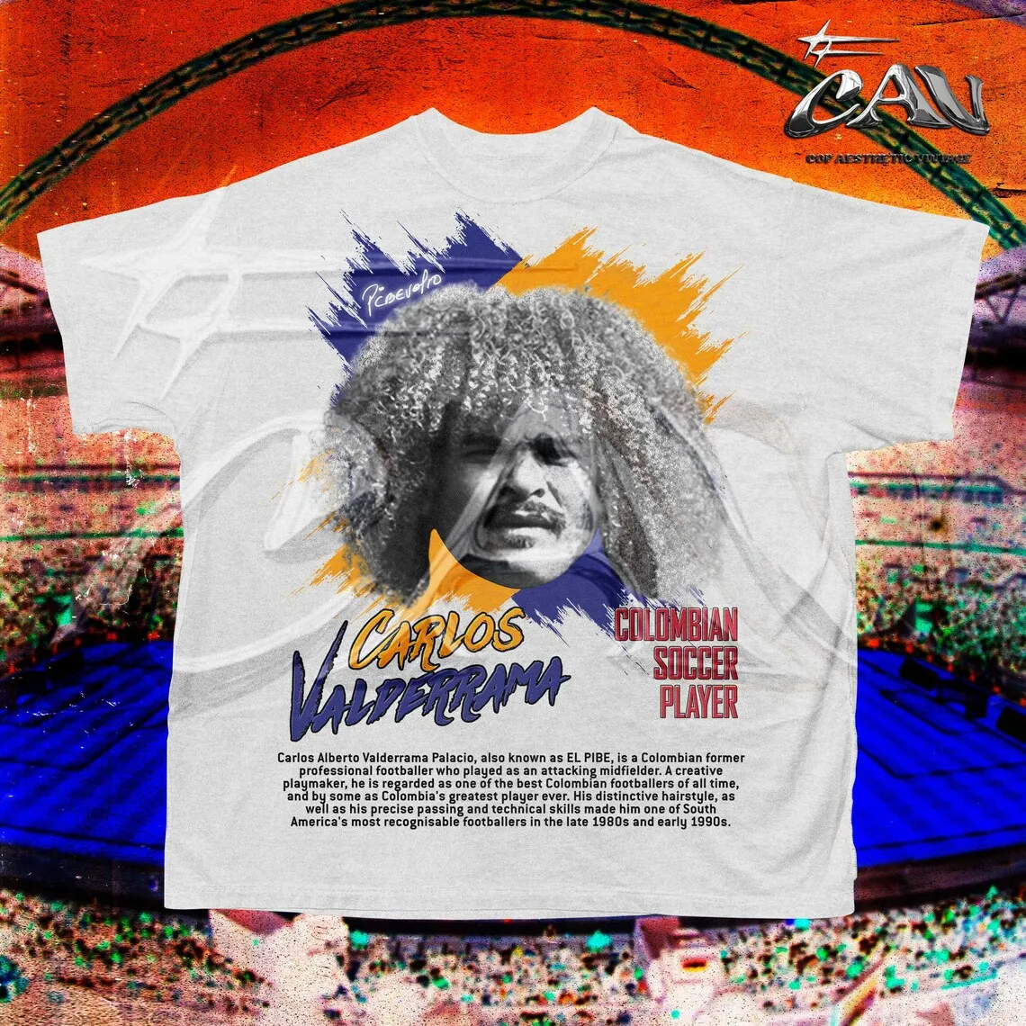 Carlos 'El Pibe' Valderrama Vintage Style T-Shirt  Colombian Futbol  Soccer Player