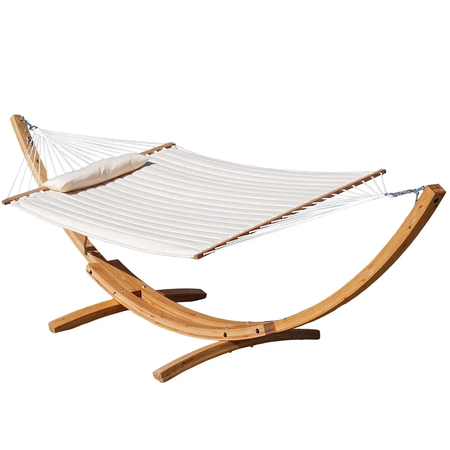 Double Quilted Fabric Hammock w/ Natural Wood Arc Stand 12FT & 13FT, Customized