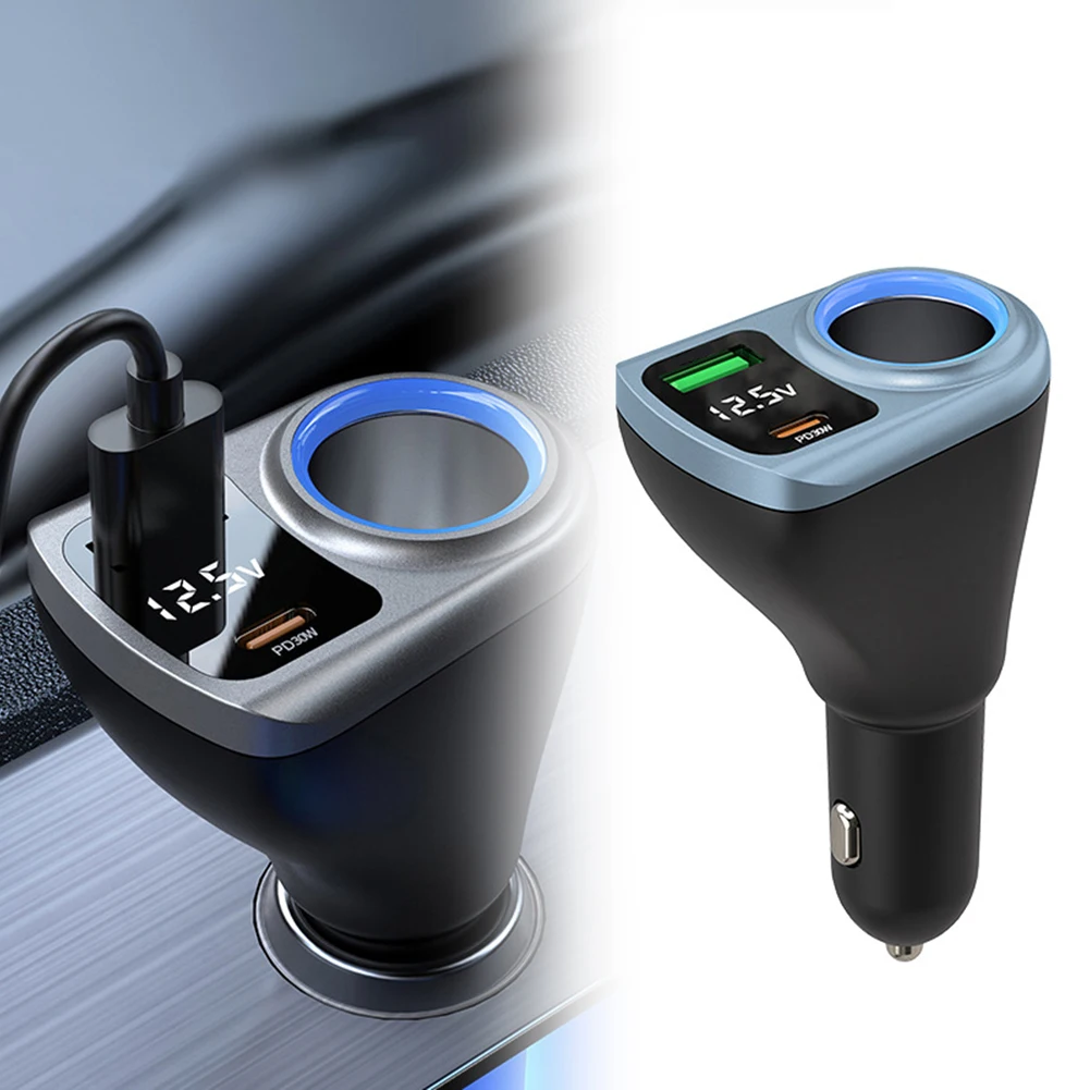 3-In-1 Car Charger 12V-24V 3A 48W For QC3.0 Output For Type-C Output Intelligent Temperature Control Chip Four Ports Expansion